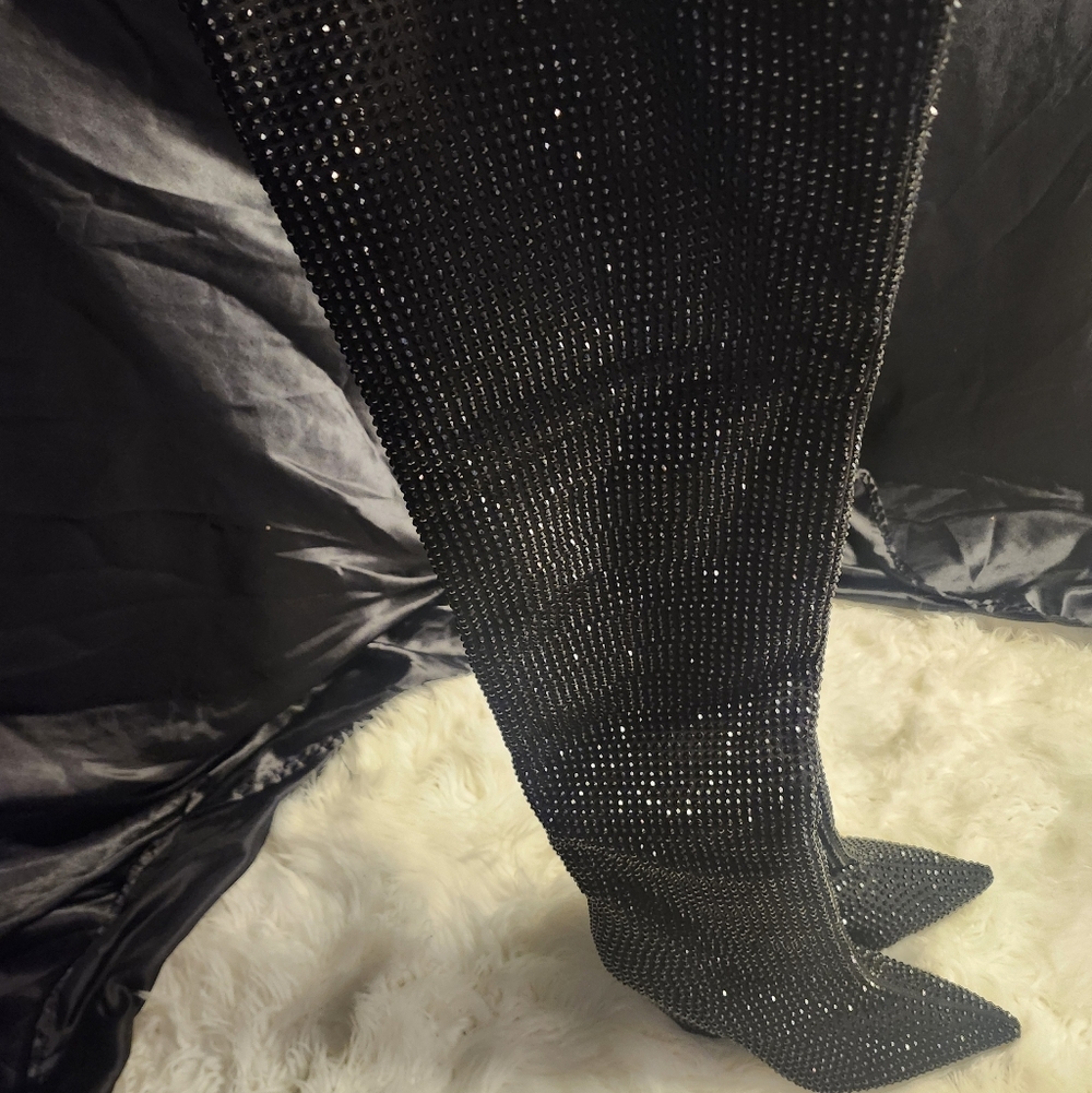 Elegant Black Rhinestone Women's Boots